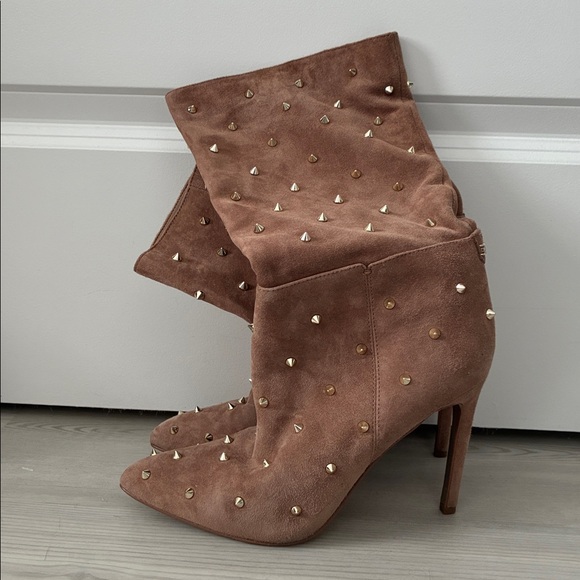 Sam Edelman Size 7.5 Waylyn Suede Tall Gold Studded Boots - Picture 4 of 10